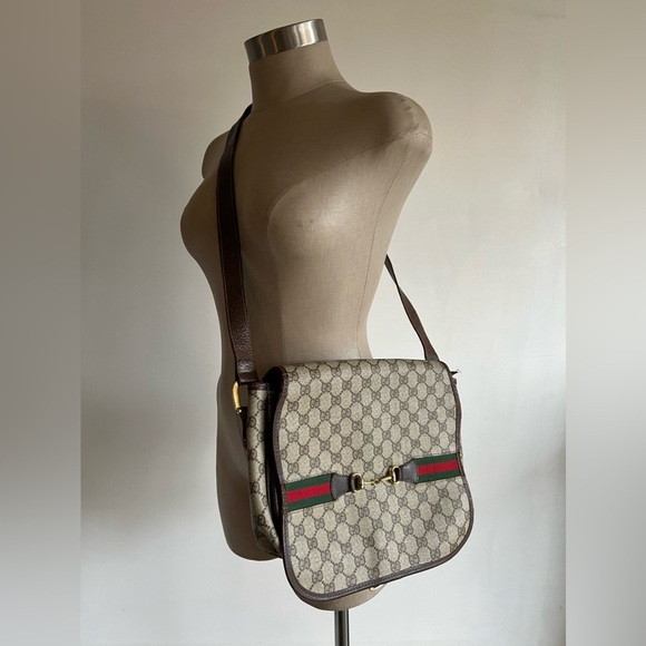 Vintage 70s Gucci Horsebit Print Flap Shoulder Bag - Picture 15 of 16